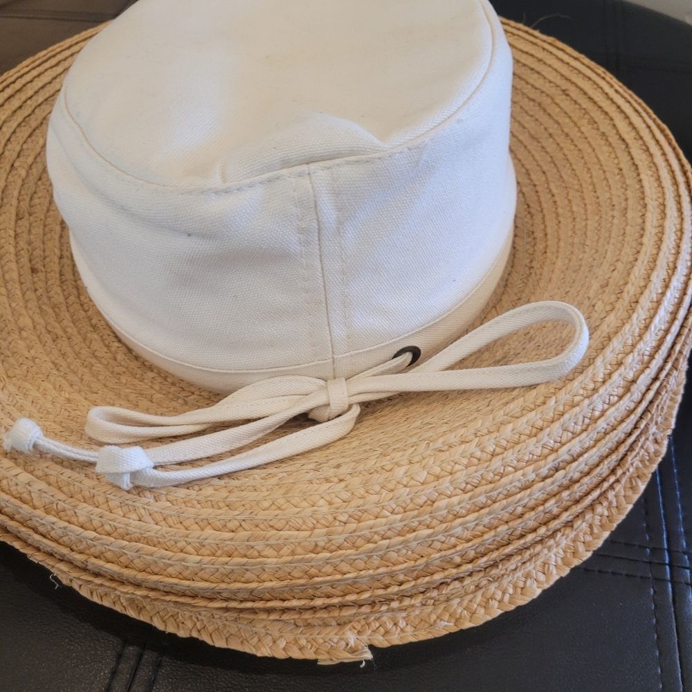 Scala Women's Natural Bell Brim Woven Sun Hat with White Canvas and Bow NEW - Picture 4 of 15